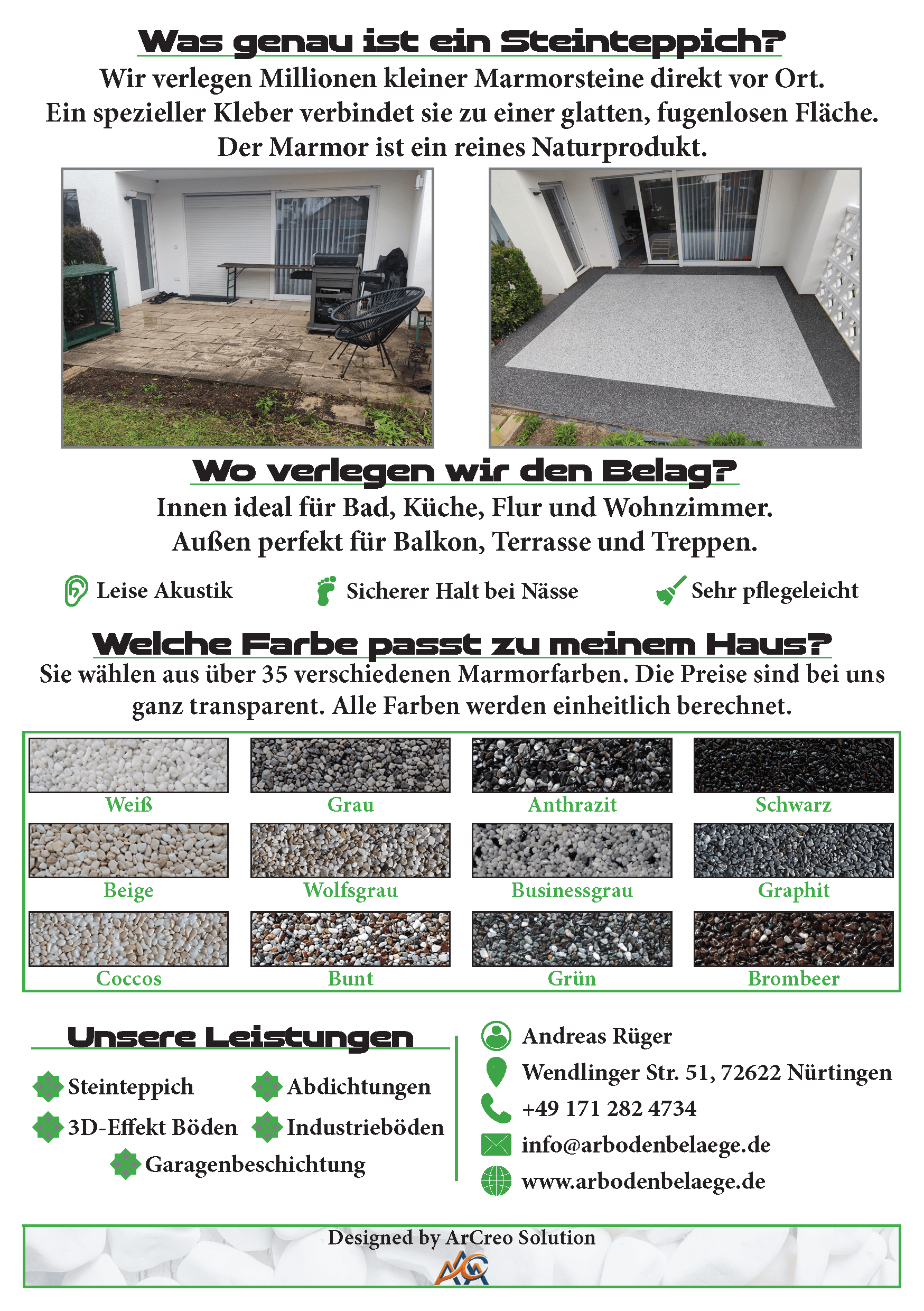 AR Steinteppiche DIN A5 Flyer Rückseite