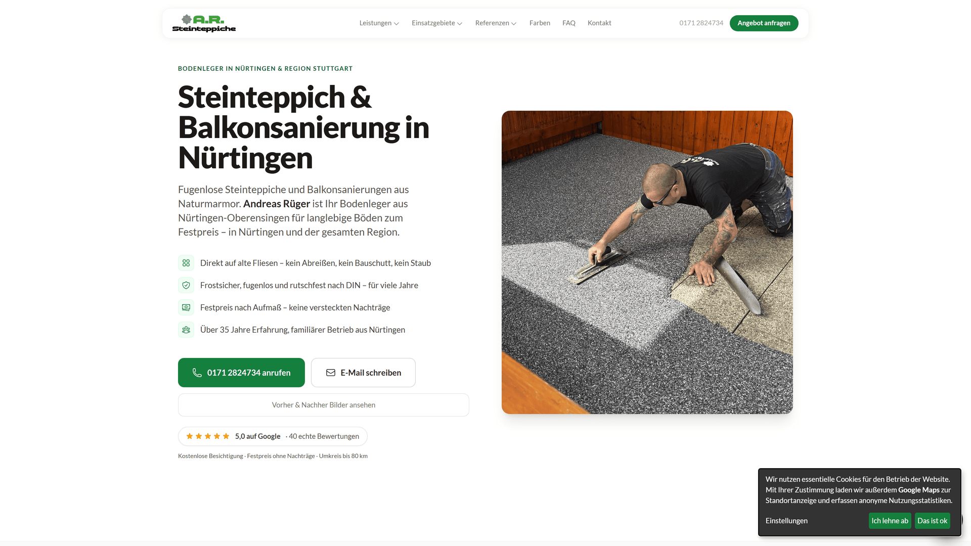 AR Bodenbeläge und Steinteppiche Website auf Desktop