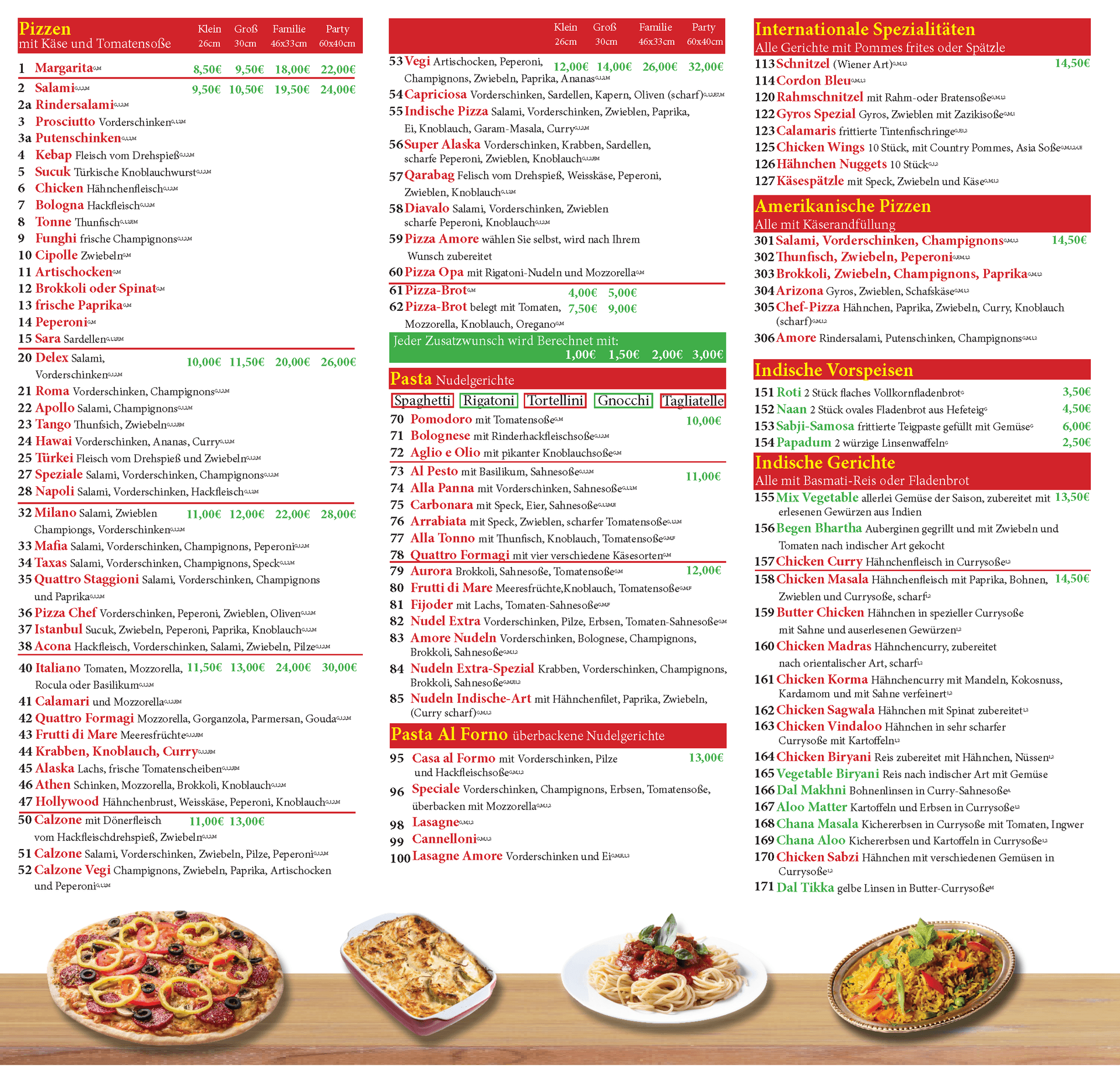 Amore Pizza A3 Speisekarte 2024 Vorderseite