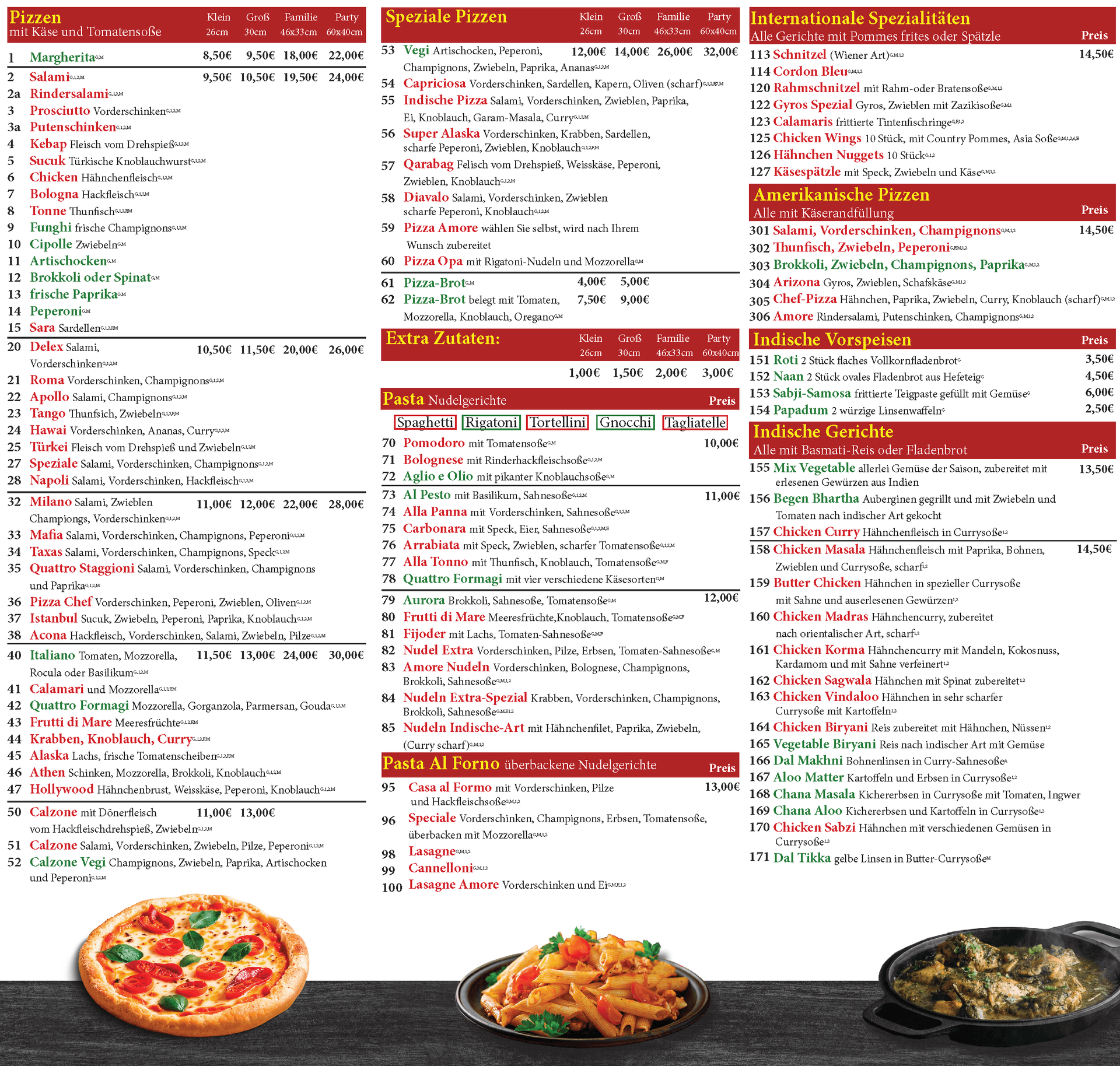 Amore Pizza A3 Speisekarte 2025 Vorderseite