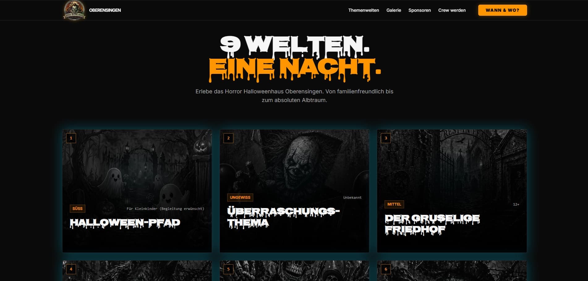 Startseite des Horror Halloweenhaus Oberensingen, umgesetzt von ArCreo