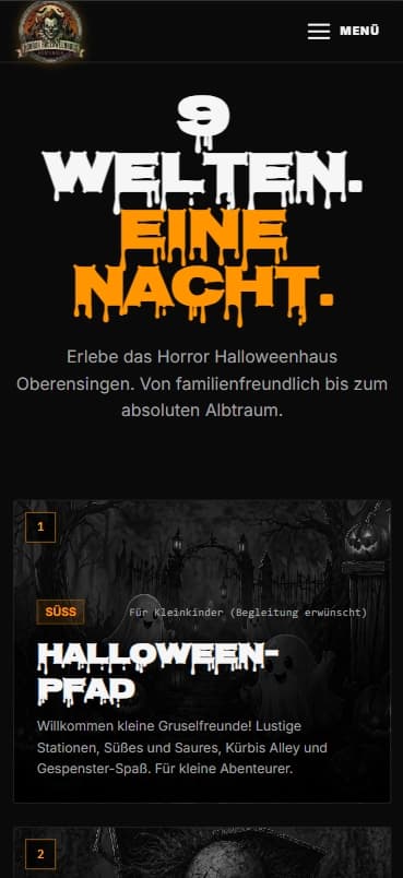 Horror Halloweenhaus Oberensingen Website auf dem iPhone