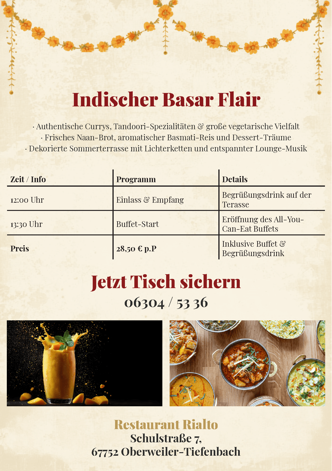 Rialto DIN A5 Menü-Flyer Rückseite