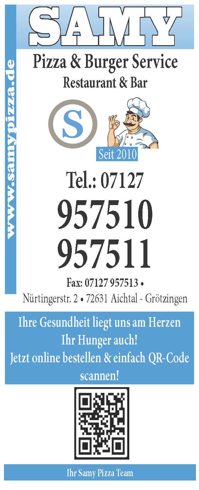 Samy Pizza Werbeanzeige im Hochformat