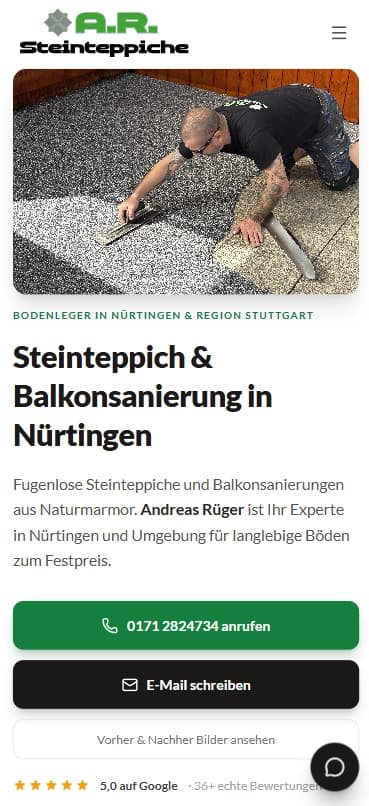 Website von A.R. Bodenbeläge auf dem Smartphone